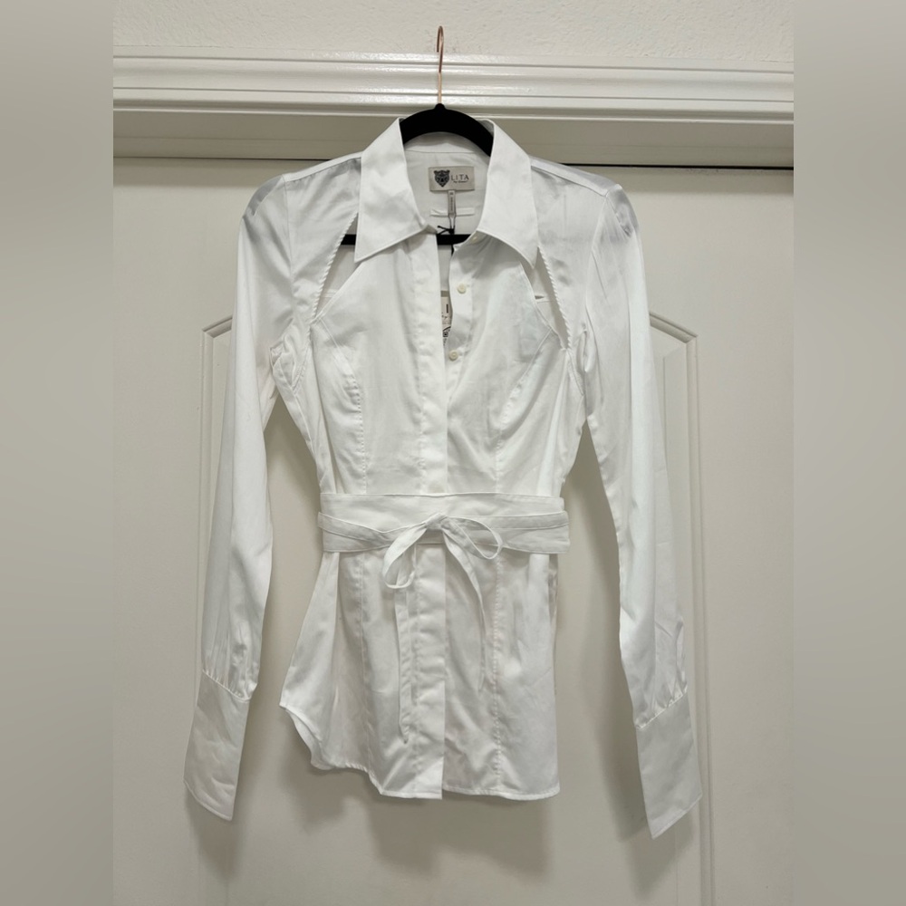 NWT RARE Lita by Ciara Cutout Button Down Top with Obi Style Belt